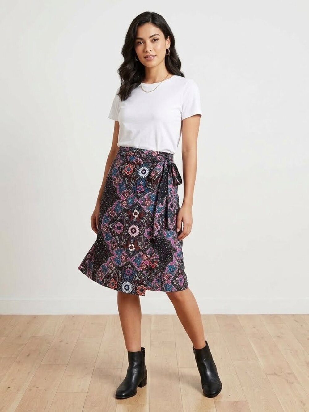 Italian Gradma Vintage 1X Custom Made Bohemian Floral Mandala Wrap Midi Skirt